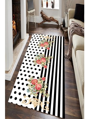 İnka Halı Antibakteriyel Yıkanabilir Kaymaz Dot Taban Dijital Baskı Salon Halısı MRC1614