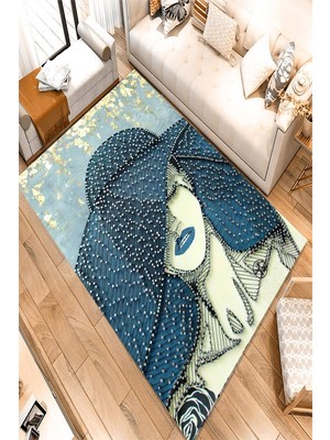 İnka Halı Antibakteriyel Yıkanabilir Kaymaz Dot Taban Dijital Baskı Salon Halısı MRC1727