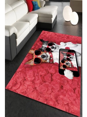 İnka Halı Antibakteriyel Yıkanabilir Kaymaz Dot Taban Dijital Baskı Salon Halısı MRC1858