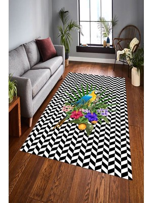 İnka Halı Antibakteriyel Yıkanabilir Kaymaz Dot Taban Dijital Baskı Salon Halısı MRC1853