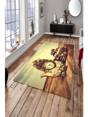 İnka Halı Antibakteriyel Yıkanabilir Kaymaz Dot Taban Dijital Baskı Salon Halısı MRC1892