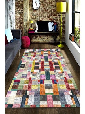 İnka Halı Antibakteriyel Yıkanabilir Kaymaz Dot Taban Dijital Baskı Salon Halısı MRC1881