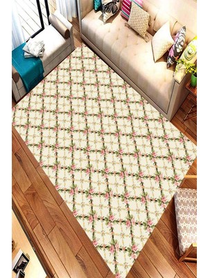 İnka Halı Antibakteriyel Yıkanabilir Kaymaz Dot Taban Dijital Baskı Salon Halısı MRC1607