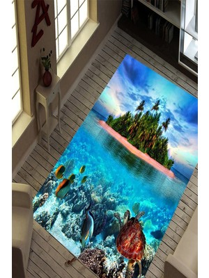 İnka Halı Antibakteriyel Yıkanabilir Kaymaz Dot Taban Dijital Baskı Salon Halısı MRC1670