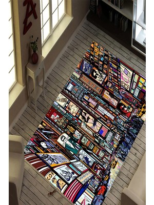 İnka Halı Antibakteriyel Yıkanabilir Kaymaz Dot Taban Dijital Baskı Salon Halısı MRC1663