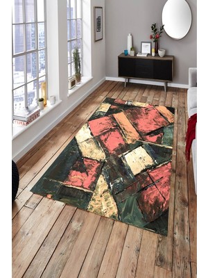 İnka Halı Antibakteriyel Yıkanabilir Kaymaz Dot Taban Dijital Baskı Salon Halısı MRC1837