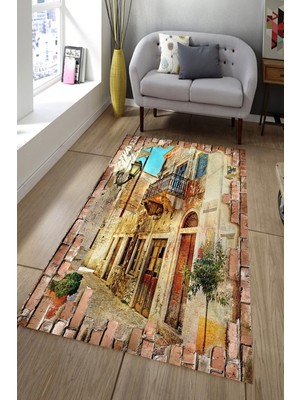 İnka Halı Antibakteriyel Yıkanabilir Kaymaz Dot Taban Dijital Baskı Salon Halısı MRC1879