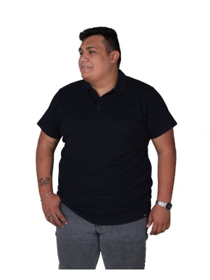 Ekis Büyük Beden Cepsiz Siyah Pamuklu Polo Yaka T-Shirt