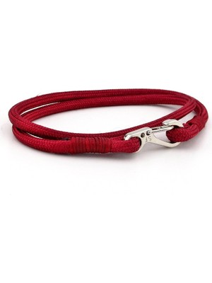 Solfera Bordo Paracord Metal Kanca Iki Sıra Sarma Erkek Bileklik M011M