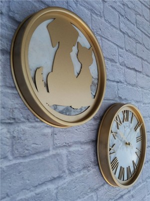 Markakanvas Altın(Gold) Renk Metal Kasalı Mermer Desenli  Duvar Saati  ve Tablo