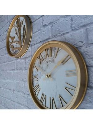 Markakanvas Altın(Gold) Renk Metal Kasalı Mermer Desenli  Duvar Saati  ve Tablo