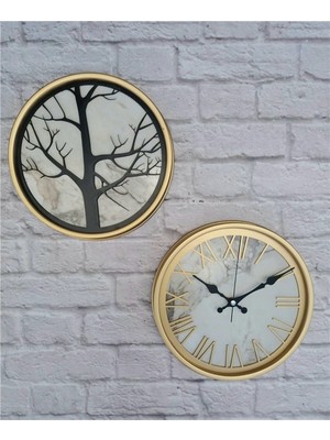 Markakanvas Altın(Gold) Renk Metal Kasalı Mermer Desenli  Duvar Saati  ve Tablo