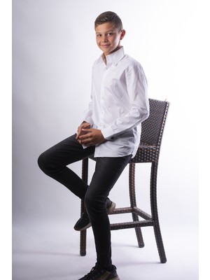 Altın Maske Erkek Çocuk Beyaz Gömlek 13–14 Yaş | %100 Pamuk Mısır Kotonu | Uzun Kollu Slim Fit | Jakarlı Kumaş | Polo Yaka | Şık ve Klasik Bayramlık Erkek Çocuk Gömleği