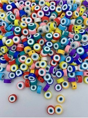 Kezban Tekstil 25 Adet 10MM Polimer Kil Fimo Karışık Renkli Nazar Boncuğu,göz Figür Boncuk,takı Yapımı