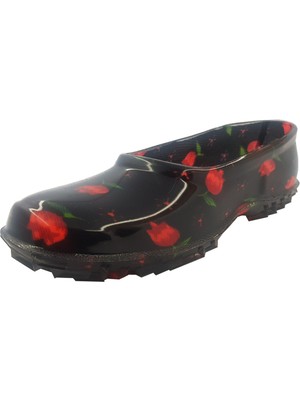 Fafatara Kadın Kırmızı Güllü Çiçekli Lastik Ayakkabı
