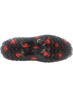 Fafatara Kadın Kırmızı Güllü Çiçekli Lastik Ayakkabı