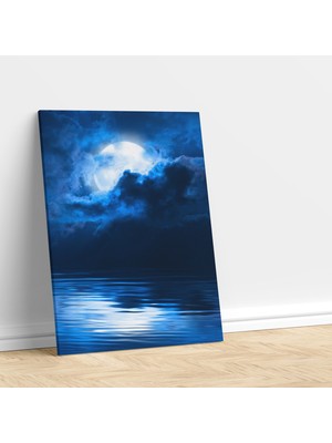 Deko Gonya Mavi Gökyüzü Temalı Dolunay Kanvas Tablo