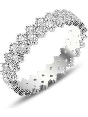 Söğütlü Silver Gümüş Çapraz Taşlı 925 Ayar Zirkon Taşlı Tamtur Yüzük Çift Sıralı