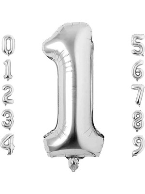 Patladı Gitti 1 Bir Rakam Gümüş Folyo Balon 34" Inc 76 cm