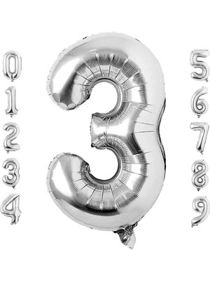 Patladı Gitti 3 Üç Rakam Gümüş Folyo Balon 34" Inc 76 cm