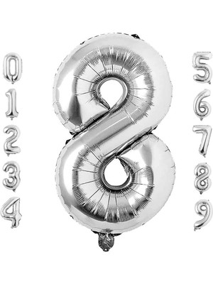 Patladı Gitti 8 Sekiz Rakam Gümüş Folyo Balon 34" Inc 76 cm