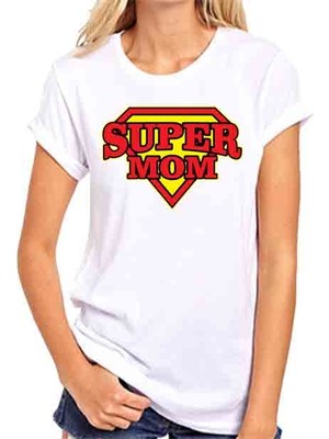 Hediye Panayırı Anneler Günü Hediyesi Super Mom (Süper Anne) Baskılı Tişört