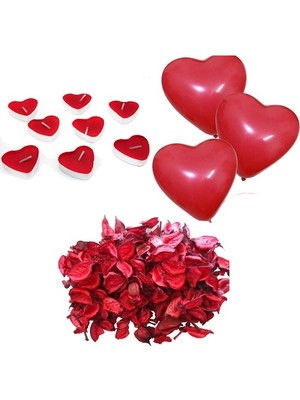 Parti Dolabı Evlilik Teklifi Paketi 1000 Gül Yaprağı 10 Kalp Balon 10 Kalp Mum