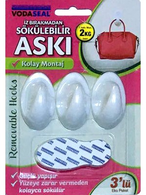 Vodaseal Iz Bırakmadan Sökülebilir Askı - 3 Lü Beyaz, Orta 2kg