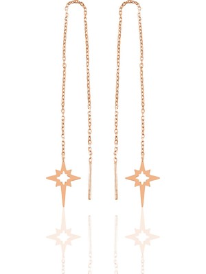 Söğütlü Silver Gümüş Rose Kutup Yıldızı Gümüş Zincir Küpe