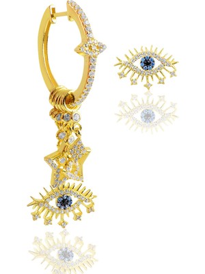 Söğütlü Silver Gümüş Altın Yaldızlı Zirkon Taşlı Lareyn Şans Küpesi