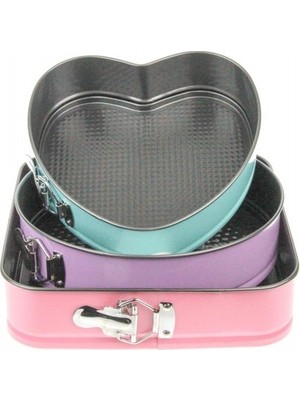 Eoptimall Kelepçeli 3 Boy 3 Renkli 3'lü Kek Kalıbı Seti