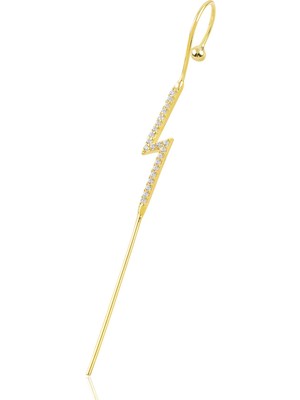 Söğütlü Silver Gümüş Altın Yaldızlı Taşlı Şimşek Modeli Gümüş Baston Küpe