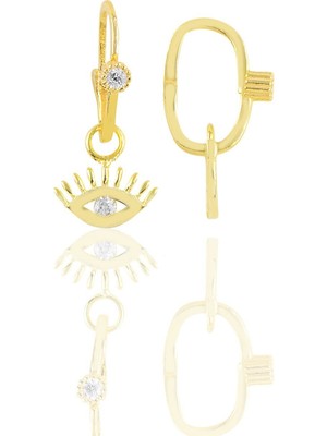 Söğütlü Silver Gümüş Altın Yaldızlı Taşlı Kirpikli Göz Göçmen Küpe