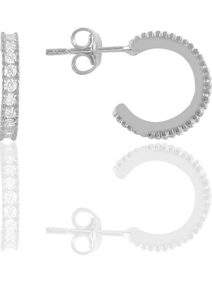 Söğütlü Silver Gümüş Rodyumlu Zirkon Taşlı  13 mm Tamtur Halka Küpe