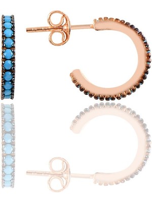 Söğütlü Silver Gümüş Rose Turkuaz Taşlı 13 mm Tamtur Halka Küpe