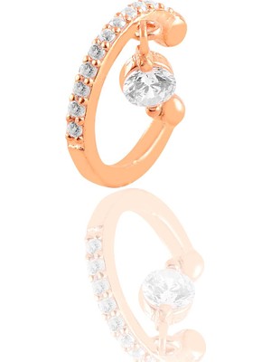 Söğütlü Silver Gümüş Rose  Tek Taş Sallantılı Gümüş Kıkırdak Küpe