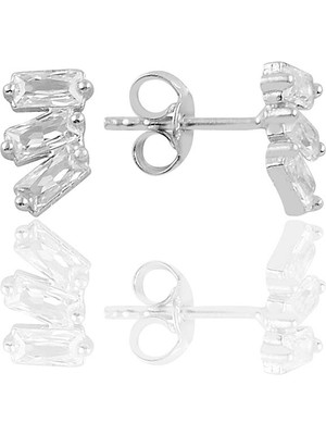 Söğütlü Silver Gümüş Rodyumlu Üç  Baget Taşlı Küpe