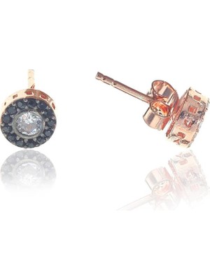 Söğütlü Silver Gümüş Rose Siyah Taşlı Elmas Montürlü Küpe