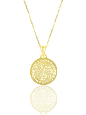 Söğütlü Silver Gümüş Altın Yaldızlı  Ayetel Kürsü Yazılı Plaka Kolye