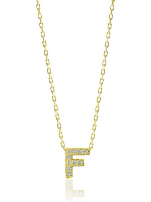 Söğütlü Silver Gümüş  Altın Yaldızlı Üç Boyutlu Minimal F Gümüş Harf Kolye