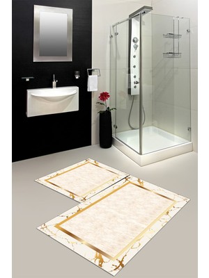 Comotex Banyo Paspası , Sünger Dolgulu Klozet Takımı, Yıkanabilir Halı, Kaymaz Taban Halı, Halı