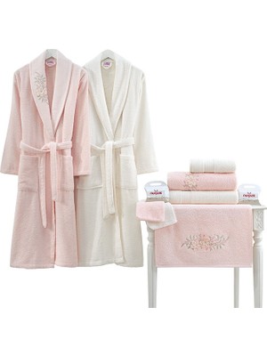 Nurpak Begonvil Nakışlı Aile Bornoz Seti - 10 Parça (Eltex)