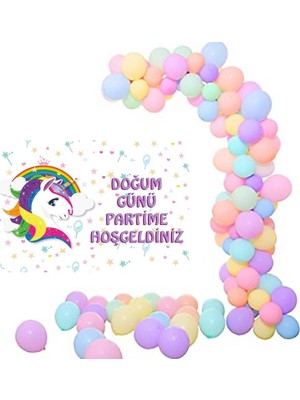 Parti Furyası Unicorn Makoron Balon Zincir Set 50x70 Cm Beyaz Unicorn Afiş