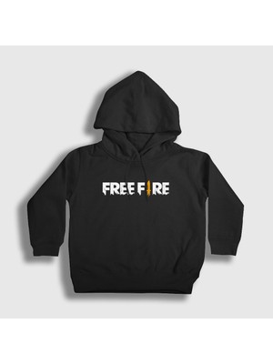 Presmono Unisex Çocuk Siyah Logo Free Fire Kapüşonlu Sweatshirt