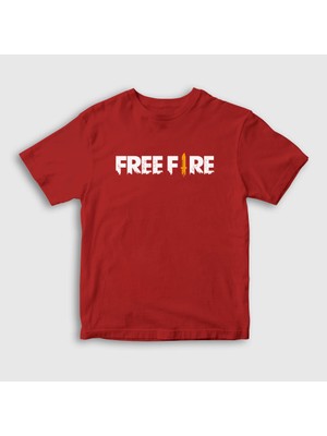 Presmono Unisex Çocuk Kırmızı Logo Free Fire T-Shirt