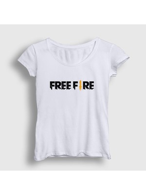 Presmono Kadın Beyaz Logo Free Fire T-Shirt