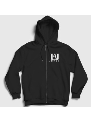Presmono Unisex Siyah Ua Anime Boku No Hero Academia Fermuarlı Kapüşonlu Sweatshirt