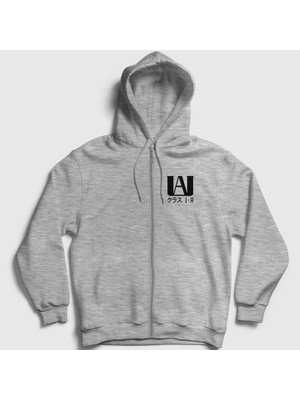 Presmono Unisex Gri Ua Anime Boku No Hero Academia Fermuarlı Kapüşonlu Sweatshirt