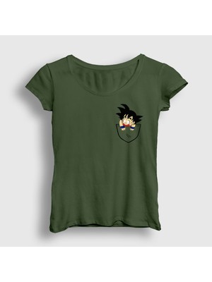 Presmono Kadın Haki Pocket Goku Anime Dragon Ball T-Shirt