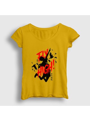 Presmono Kadın Sarı Fly High Voleybol Anime Haikyu T-Shirt
